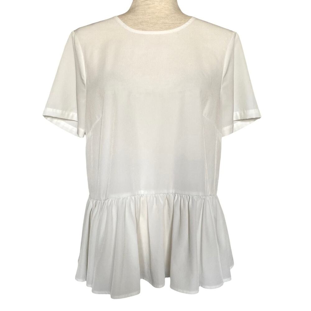 HINGE White Tie Back Blouse Size Small Peplum Chic Summer Coastal Party